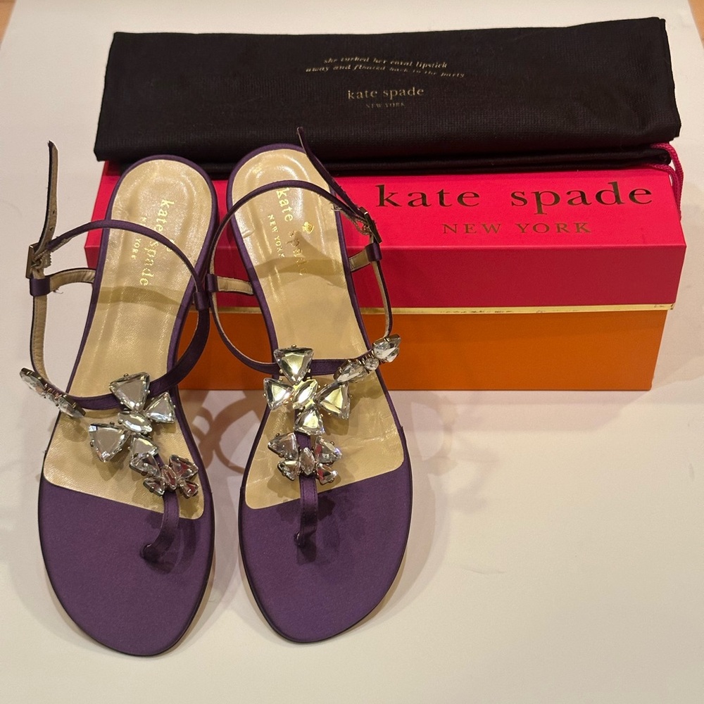 NWT Kate Spade Violet Purple Sandals with Gem Bow Accents + Dustbag